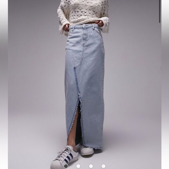 Topshop denim maxi skirt with front split in bleach Womens Size 4 - Picture 1 of 14